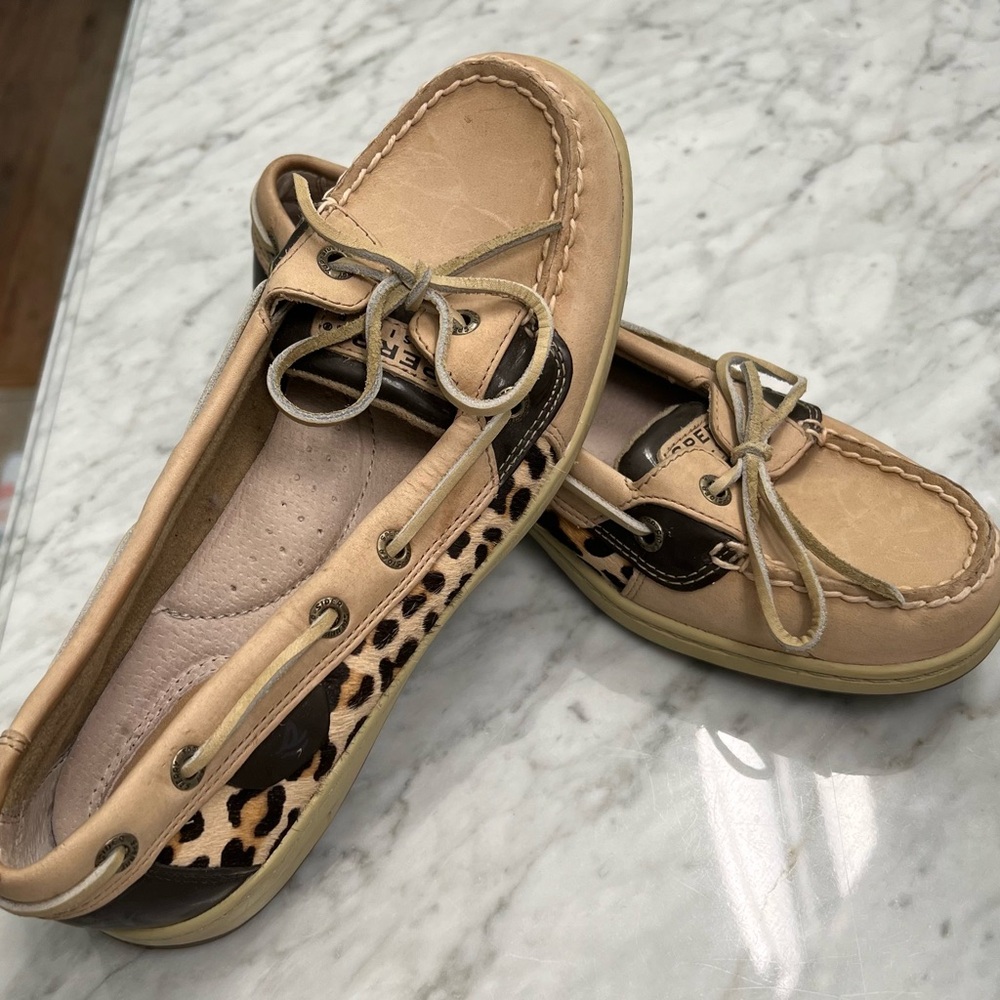 Sperry Tan and Brown Leopard Flats